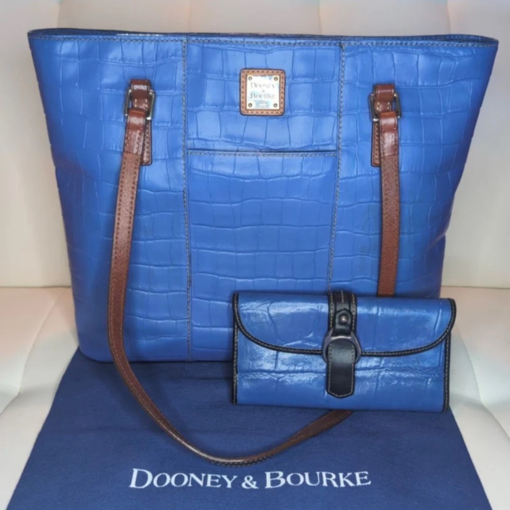 SOLD!“Dooney & Bourke” Periwinkle Croc. “Charleston Shoulder Bag” & “Con. Wallet